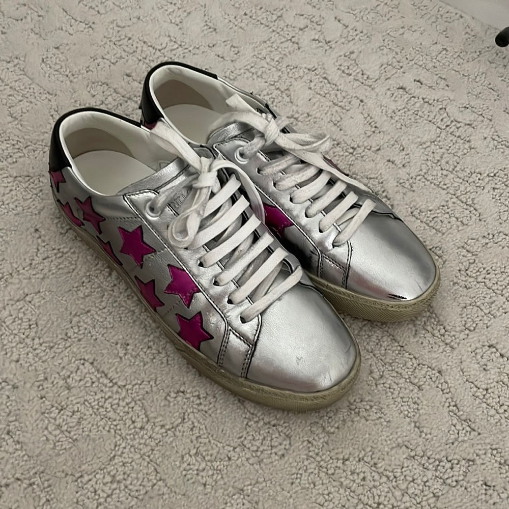 Saint Laurent silver and purple stars sneaker